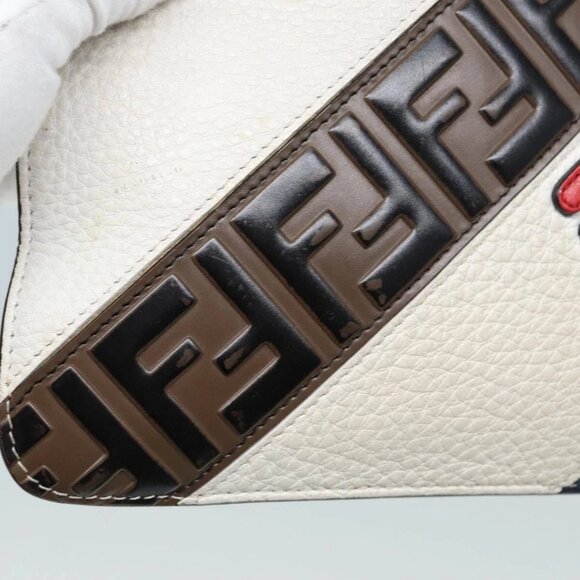 FENDI FILA Collaboration Clutch Bag Leather Beige Gold Auth - Picture 7 of 14